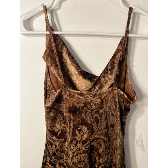 Vintage LaBelle Slip Dress Velvet Brown Paisley Cowl Neck Midi Evening Size S - Picture 8 of 9
